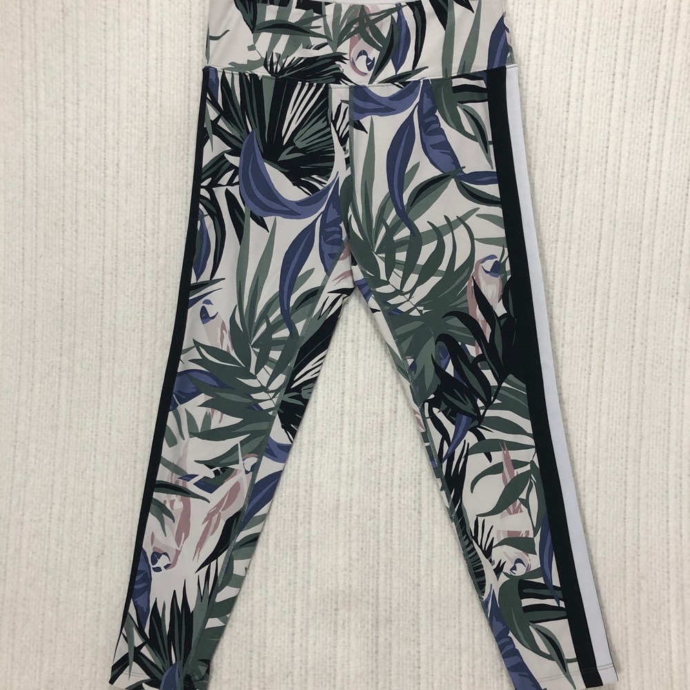 Calvin Klein Performance Women Green Floral Tropical Palm Leggings Size M